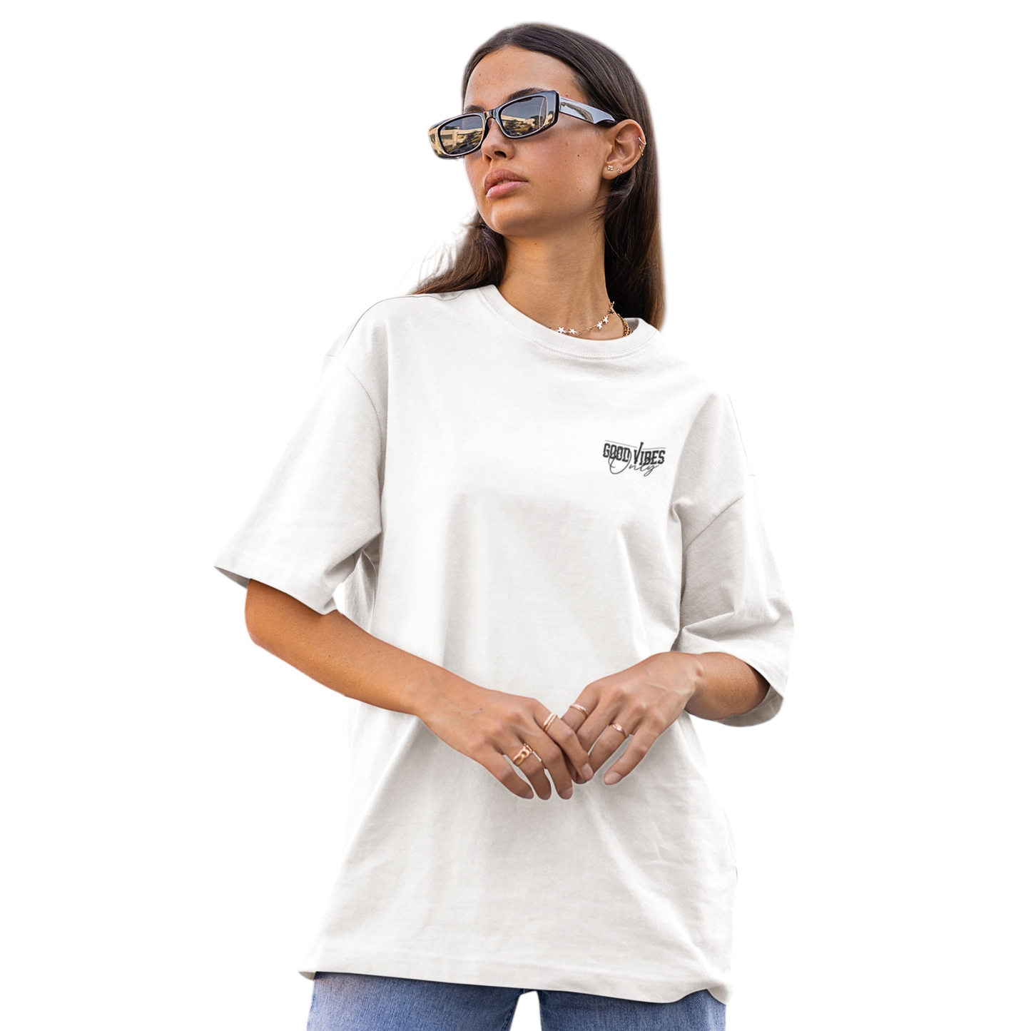 Oversize Baumwollshirt mit Front- und Backprint Life Is besser draußen