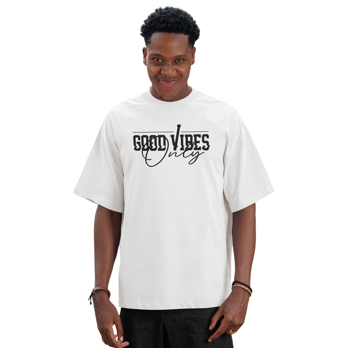 weißes Oversize-Shirt mit Front- und Backprint aus 100% Baumwolle, reaktiv gefärbt, Stoffgewicht 300g/m², Motiv Fuck You