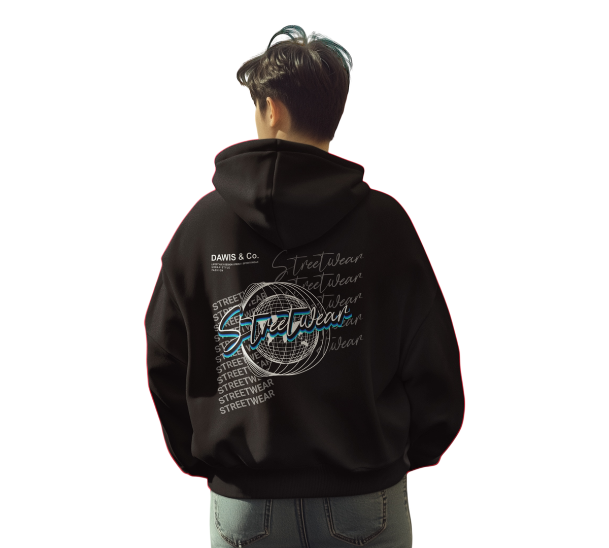 Oversize Streetwear Hoodie aus 100% Baumwolle mit Kängurutasche und Backprint in reaktivgefärbtem Stoff