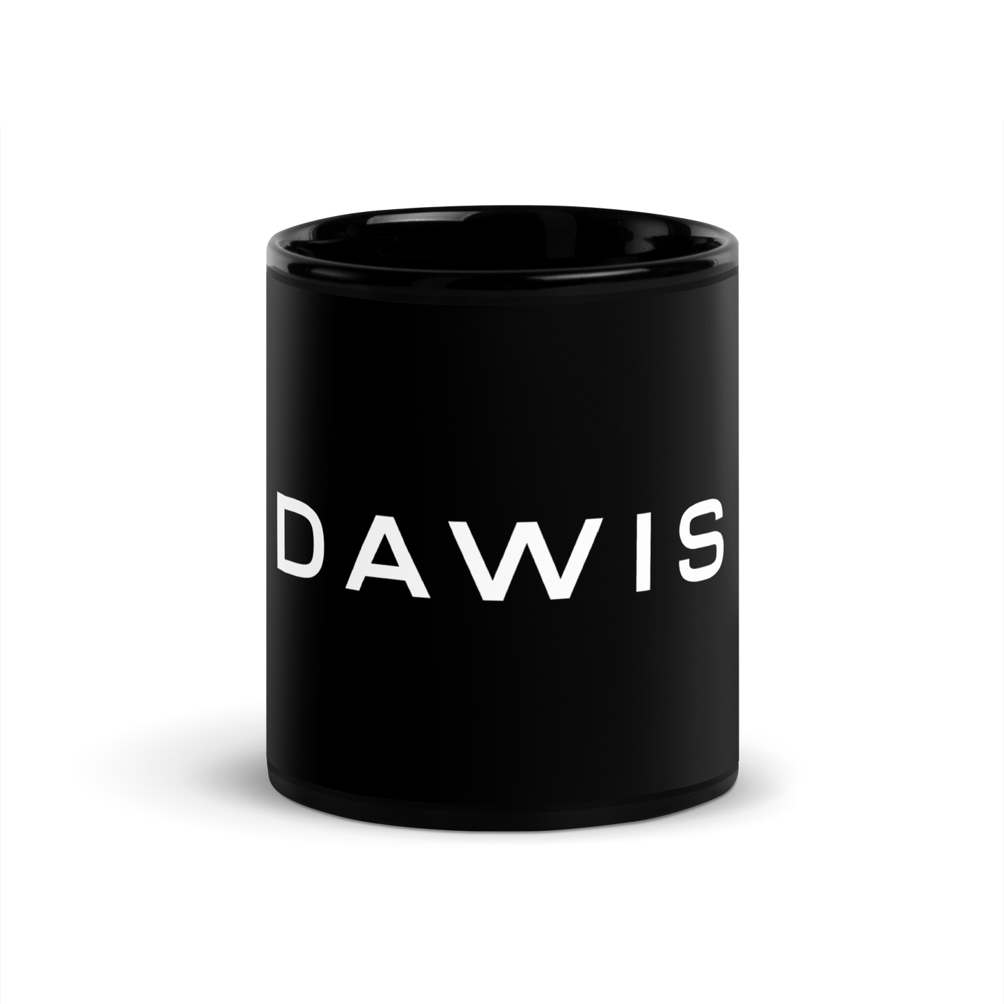 DAWIS Schwarze glänzende Tasse, keramisch, 11 oz, glänzendes Finish.
