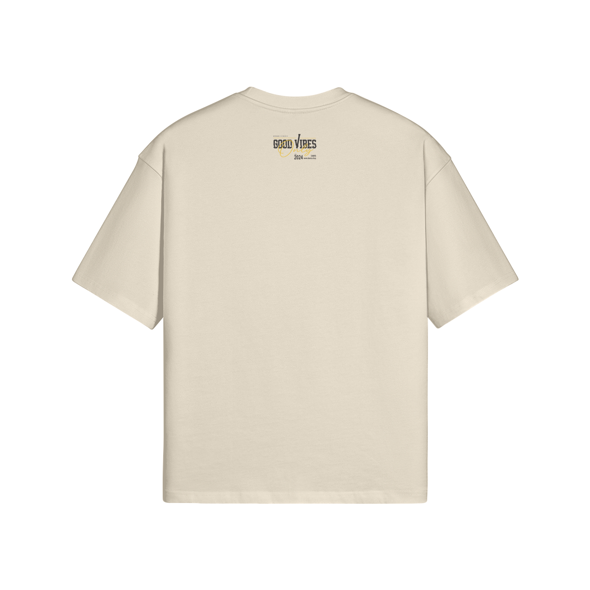 Free Spirit Oversize T-Shirt aus 100% Baumwolle mit Front- und Backprint, reaktivgefärbt für langlebige Farbe, Stoffgewicht 300g/m² in Beige