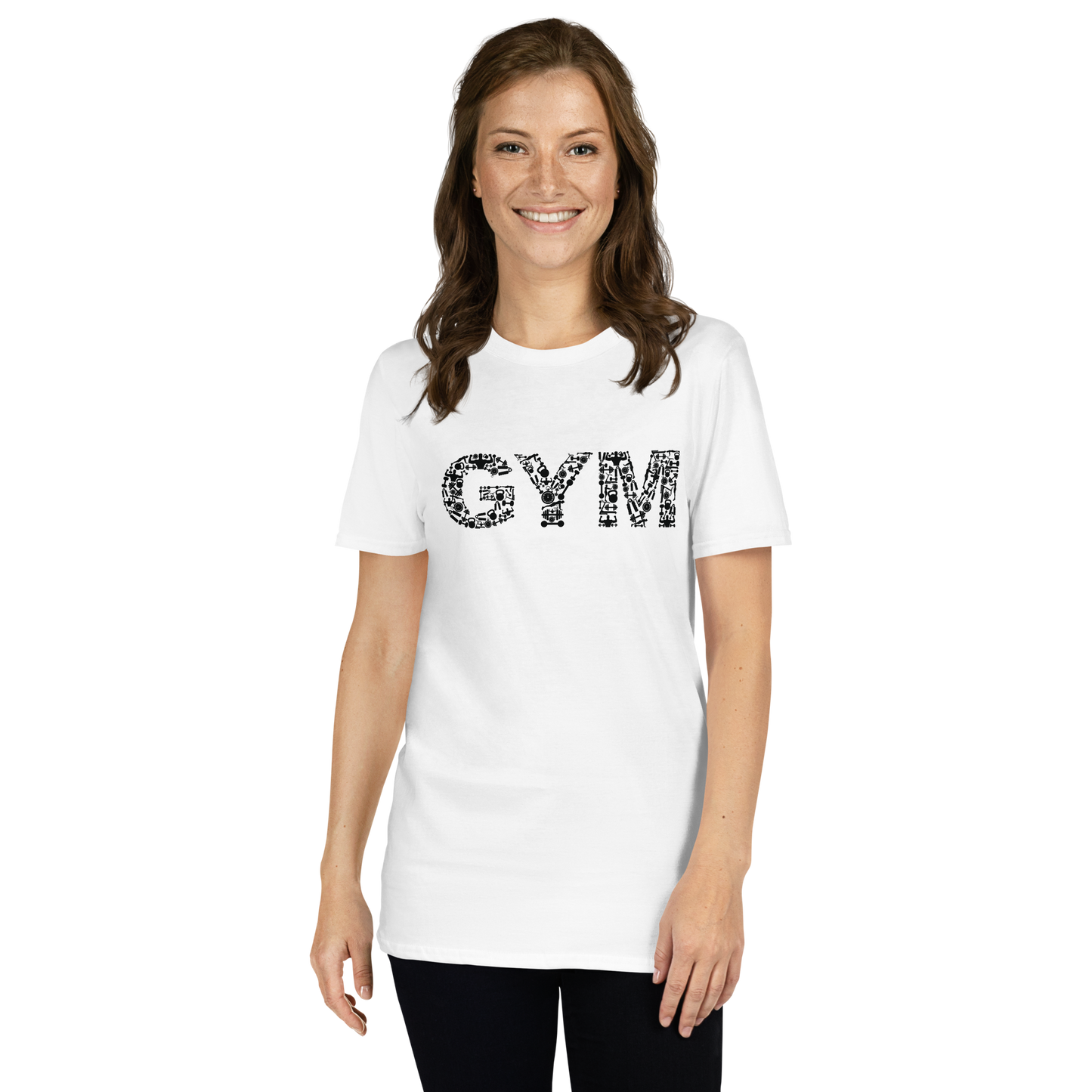 Gym Damen T-Shirt aus 100% Baumwolle mit schwarzem GYM-Print.