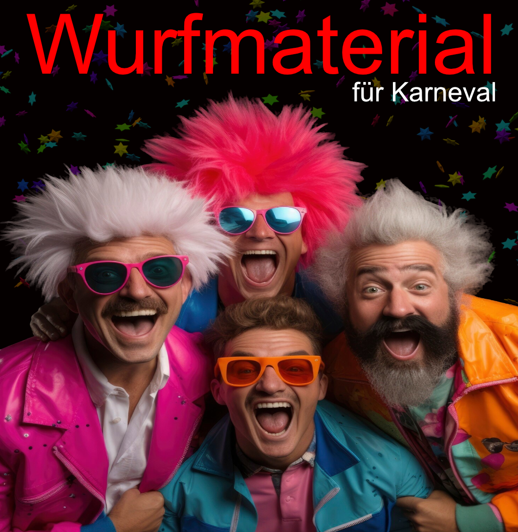 Wurfmaterial für Karneval Sponsoring von DAWIS mit Kugelschreibern, Schokolade und stylischen Taschen