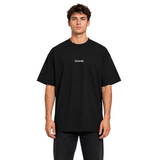 DAWIS Oversize T-Shirt in Schwarz aus schwerer Baumwolle mit weißem Logo-Print auf der Brust