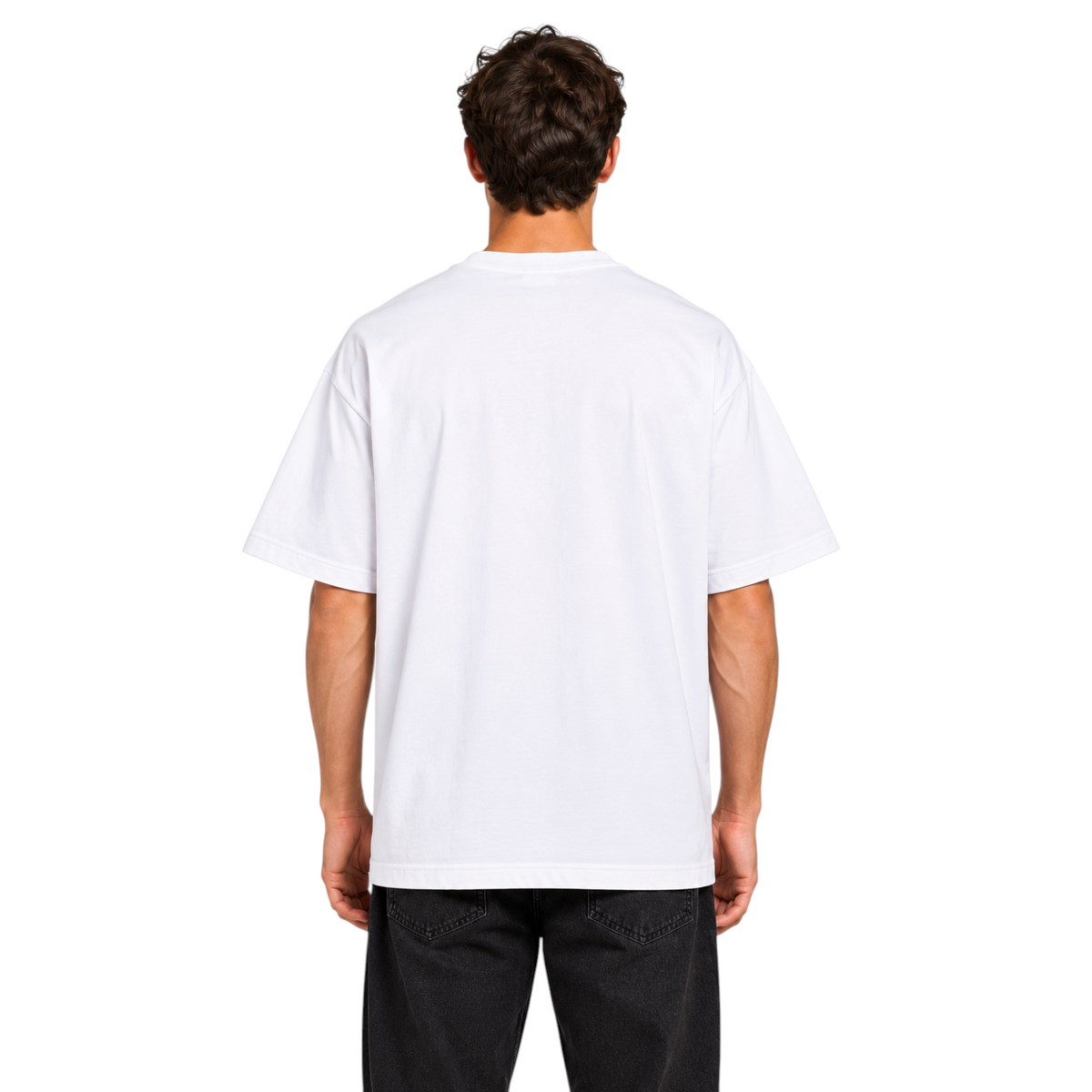 DAWIS Element Oversize T-Shirt in Weiss aus schwerer Baumwolle mit lockerer Passform, Rueckansicht