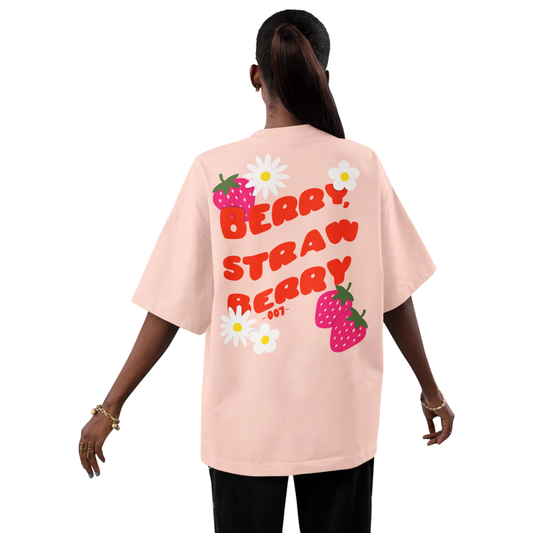 Oversize fit Strawberry - 007 T-shirt with back and front strawberry and flower print in soft pink cotton