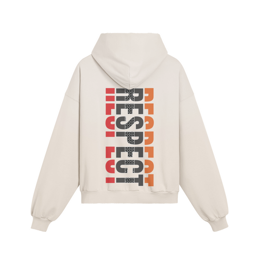 Oversized hoodie with "Respect" backprint, washed effect, kangaroo pocket, 100% cotton.