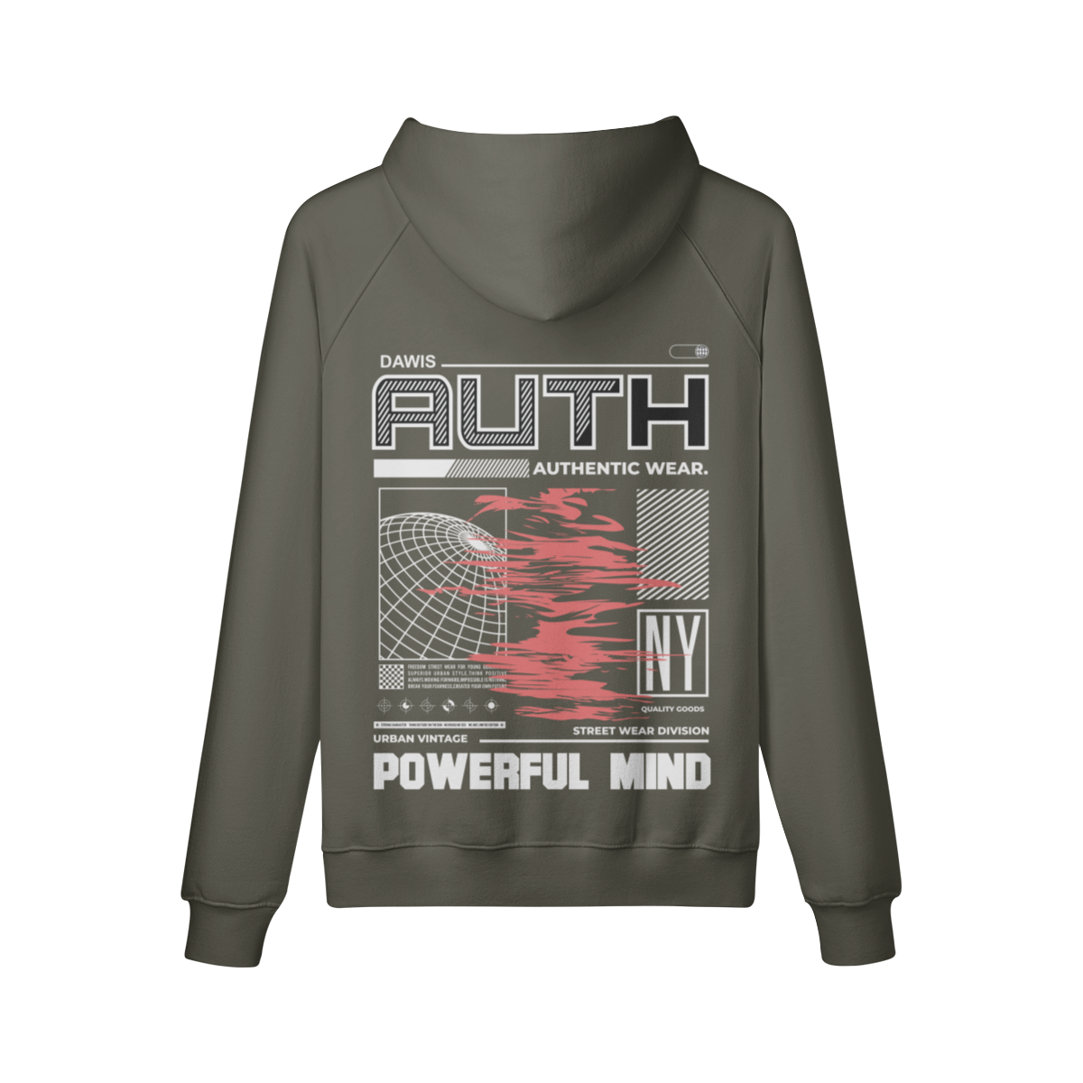 AUTH NY Oversize Hoodie mit Backprint und Kängurutasche, 380g/m², reaktivgefärbt