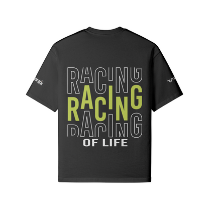 Oversize fit black t-shirt with "Racing of Life" back and sleeve print.