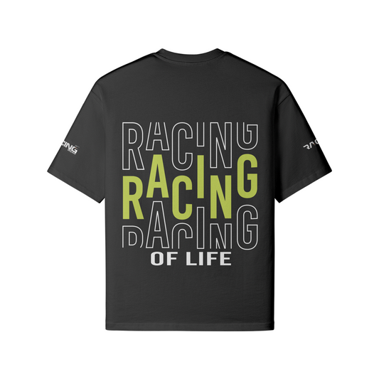 Oversize fit black t-shirt with "Racing of Life" back and sleeve print.