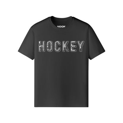 Black Hockey T-shirt with classic fit and front and back print, made of 100% combed cotton.