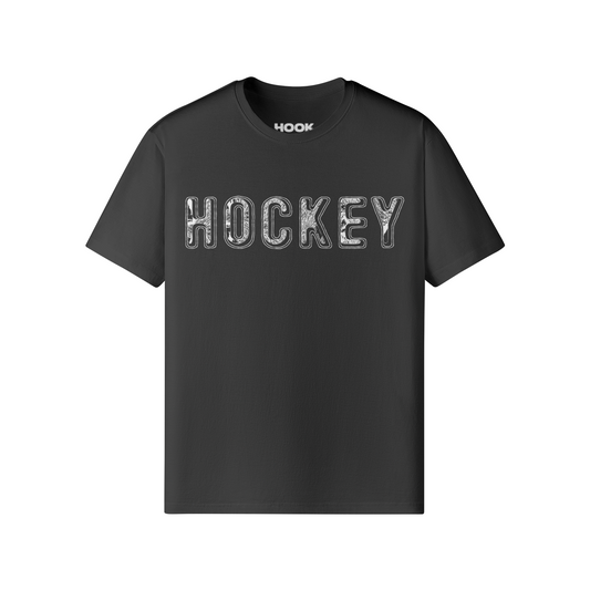 Black Hockey T-shirt with classic fit and front and back print, made of 100% combed cotton.