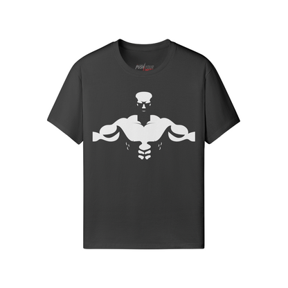 BODYBULILDER-TORSO t-shirt with front and back print, classic fit, 100% cotton.