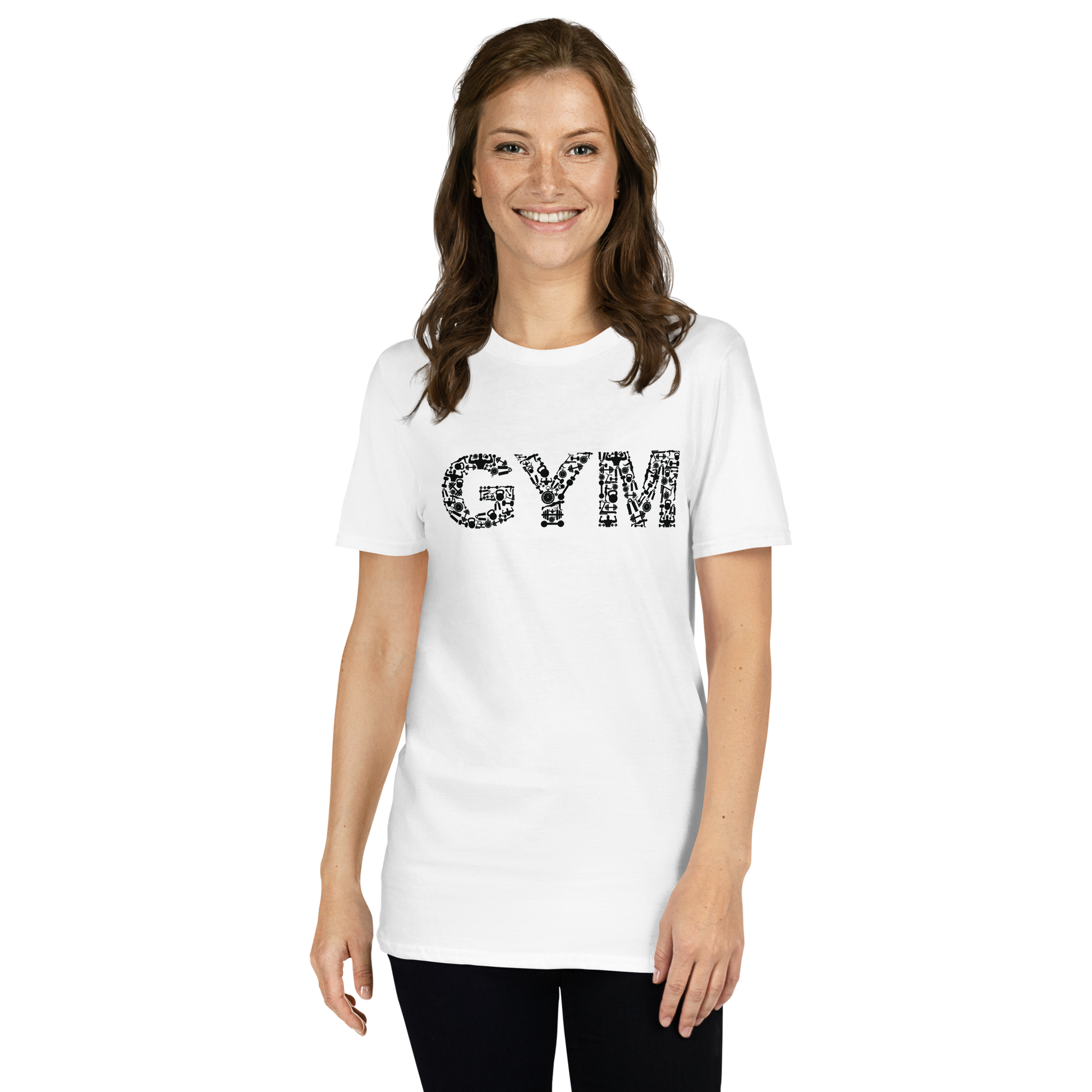 Gym Damen T-Shirt aus 100% Baumwolle mit schwarzem GYM-Print.
